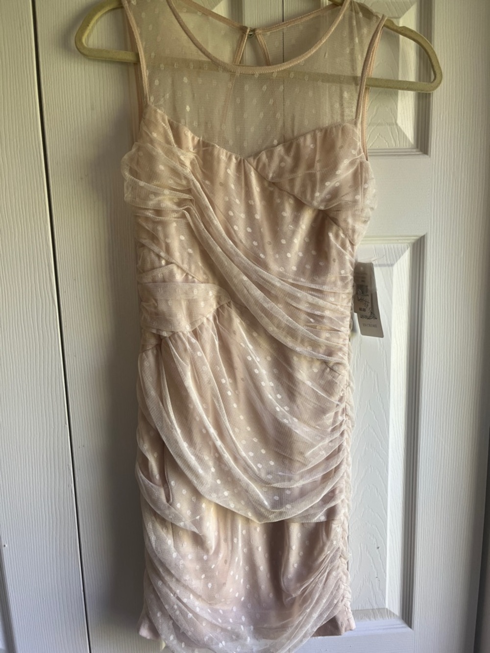 Women’s Sleeveless Dot Mesh Ruched Cocktail Dress - Cream, Size Small